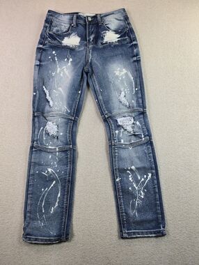 Refinery Republic Jeans Womens 14 Distressed Moto Paint Splatter Denim
